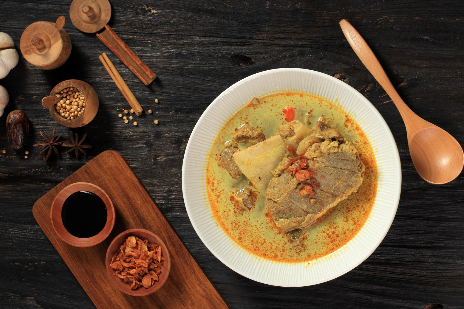 Top View of Gulai Kambing Is Indonesia Traditional Mutton Curry